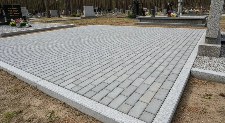 Благоустройство захоронения брусчаткой, образец ПМ037 в Иркутске
