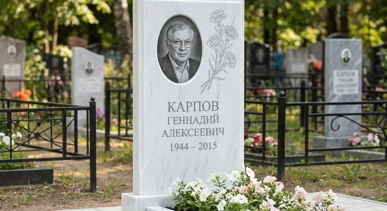 Памятник с гравировкой гвоздик — выполненная работа «Карпов» в Иркутске