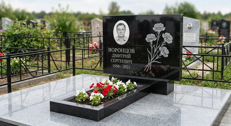 Памятник с гравировкой гвоздик — выполненная работа «Воронцов» в Иркутске