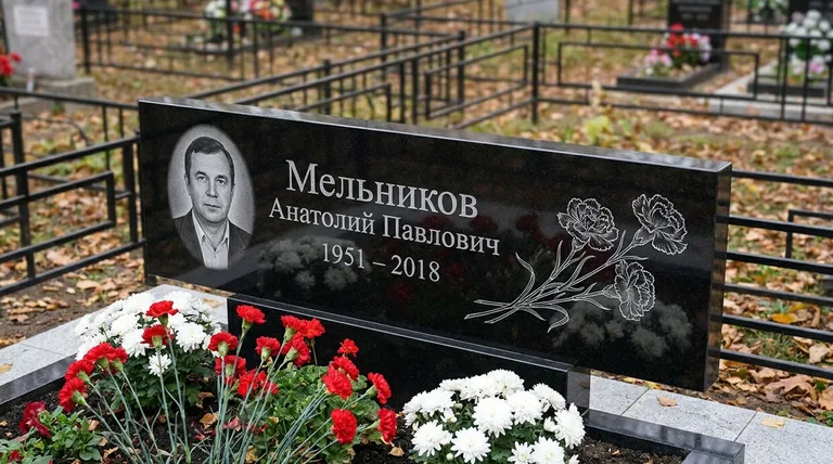 Памятник с гравировкой гвоздик — выполненная работа «Мельников» в Иркутске