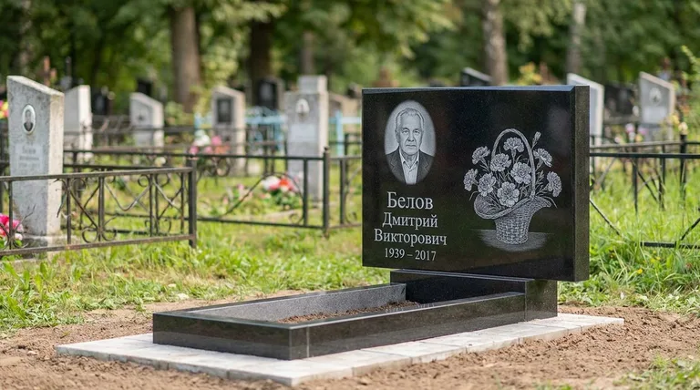 Памятник с гравировкой гвоздик — выполненная работа «Белов» в Иркутске