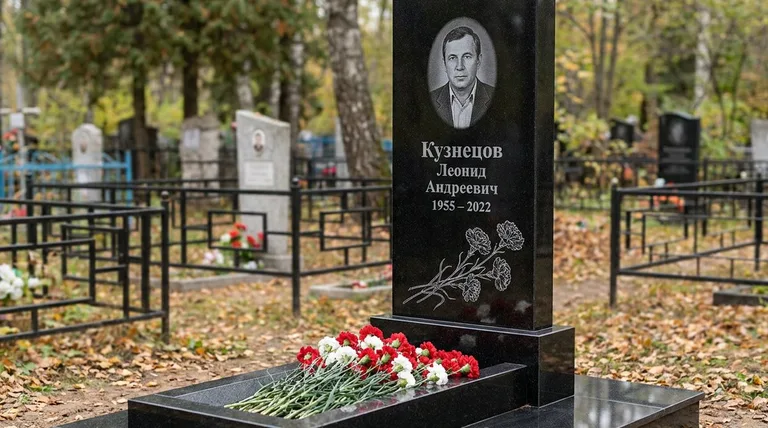 Памятник с гравировкой гвоздик — выполненная работа «Кузнецов» в Иркутске