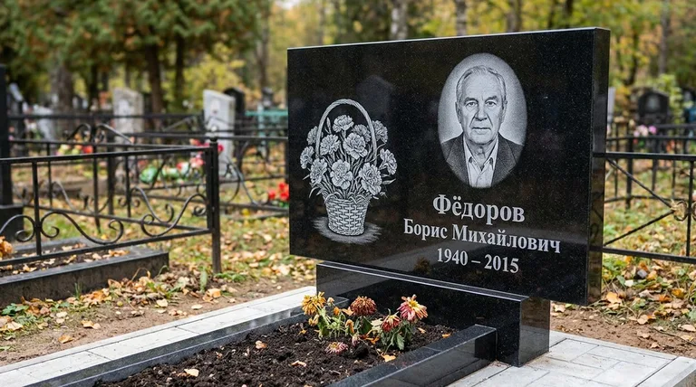 Памятник с гравировкой гвоздик — выполненная работа «Фёдоров» в Иркутске