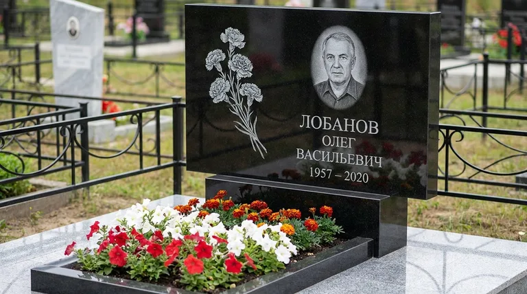 Памятник с гравировкой гвоздик — выполненная работа «Лобанов» в Иркутске