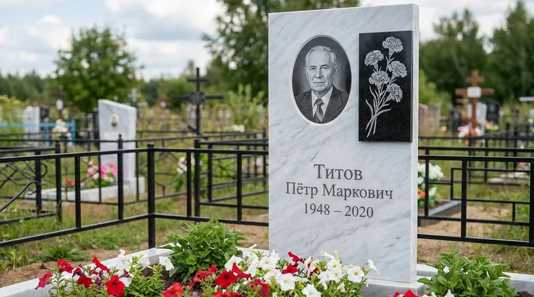Памятник с гравировкой гвоздик — выполненная работа «Титов» в Иркутске