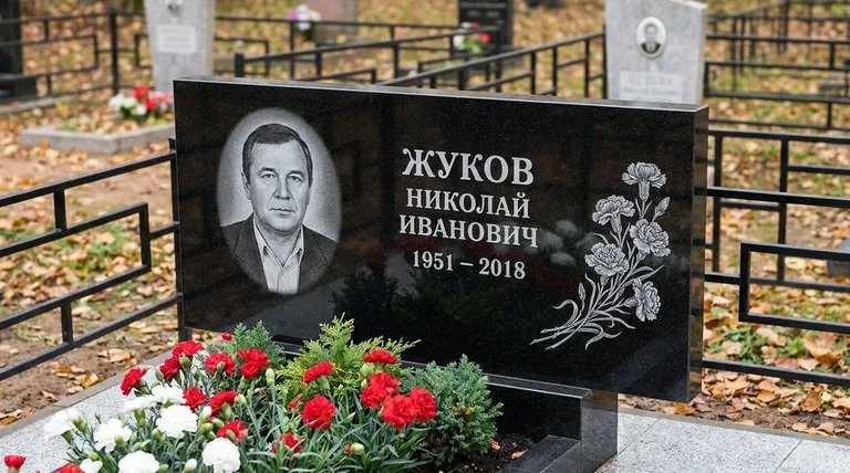 Памятник с гравировкой гвоздик — выполненная работа «Жуков» в Иркутске