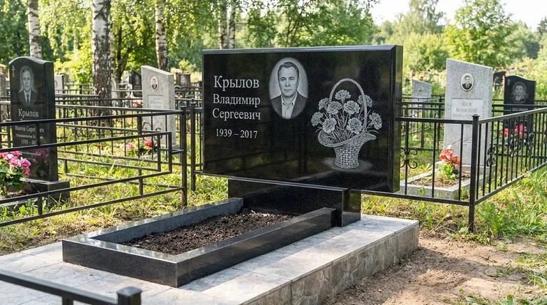 Памятник с гравировкой гвоздик — выполненная работа «Крылов» в Иркутске