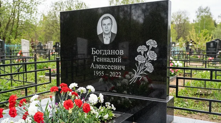 Памятник с гравировкой гвоздик — выполненная работа «Богданов» в Иркутске