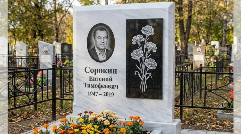 Памятник с гравировкой гвоздик — выполненная работа «Сорокин» в Иркутске