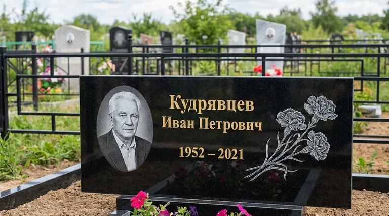 Памятник с гравировкой гвоздик — выполненная работа «Кудрявцев» в Иркутске
