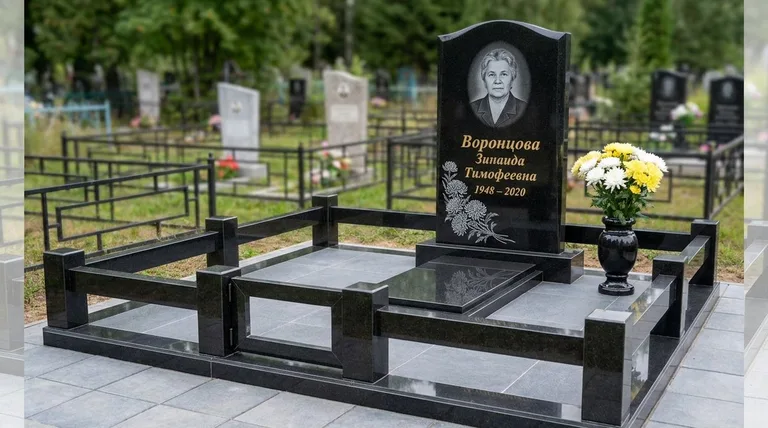 Памятник с гравировкой хризантем — выполненная работа «Воронцова» в Иркутске