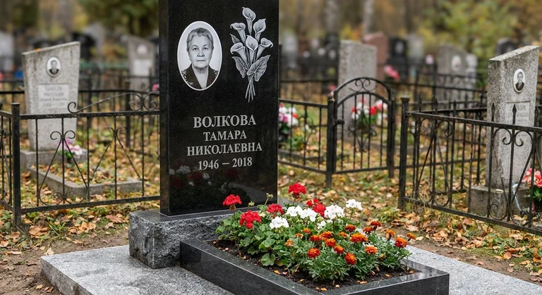 Гравировка калл на памятник в Иркутске — пример работы на граните
