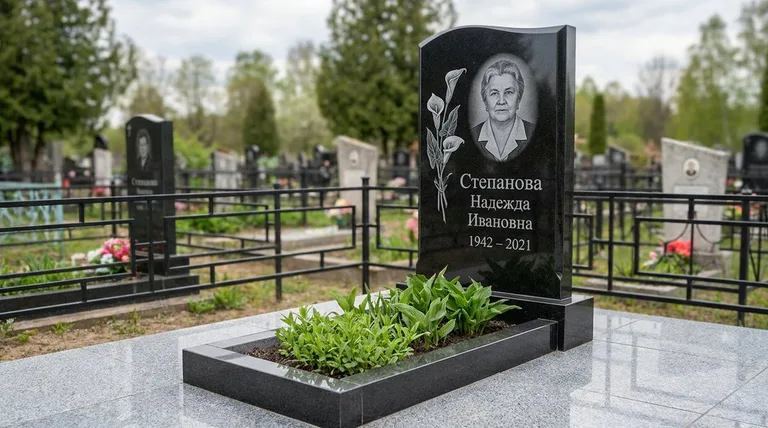 Памятник с гравировкой калл — выполненная работа «Степанова» в Иркутске