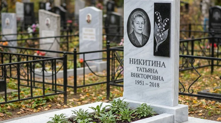 Памятник с гравировкой ландышей — выполненная работа «Никитина» в Иркутске
