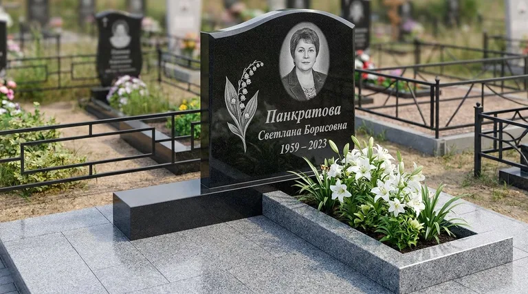 Памятник с гравировкой ландышей — выполненная работа «Панкратова» в Иркутске