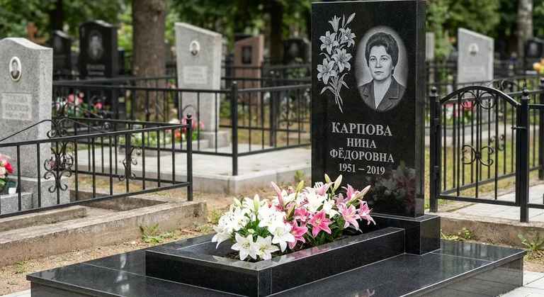 Памятник с гравировкой лилий — выполненная работа «Карпова» в Иркутске