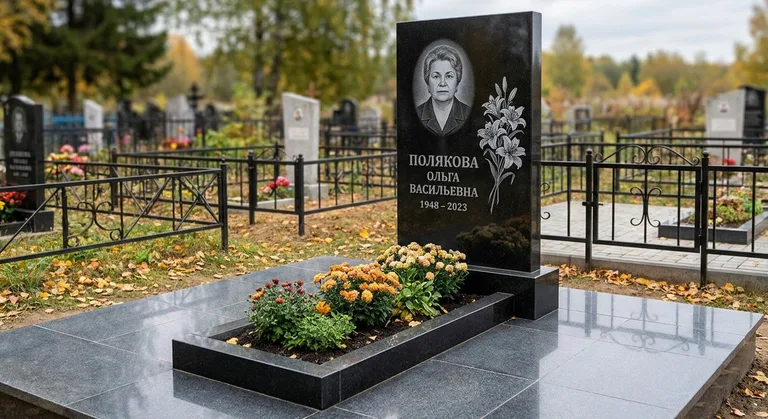 Памятник с гравировкой лилий — выполненная работа «Полякова» в Иркутске