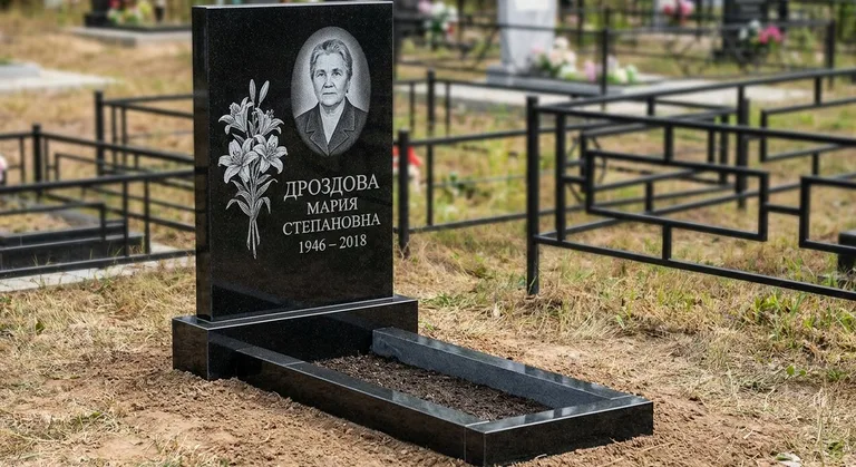 Памятник с гравировкой лилий — выполненная работа «Дроздова» в Иркутске