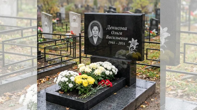 Памятник с гравировкой лилий — выполненная работа «Денисова» в Иркутске