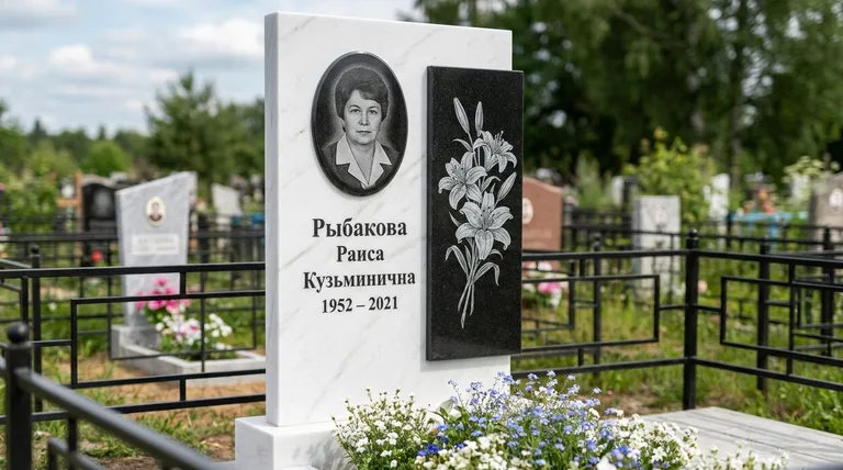 Памятник с гравировкой лилий — выполненная работа «Рыбакова» в Иркутске