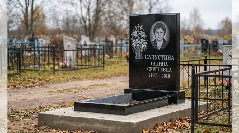 Памятник с гравировкой лилий — выполненная работа «Капустина» в Иркутске