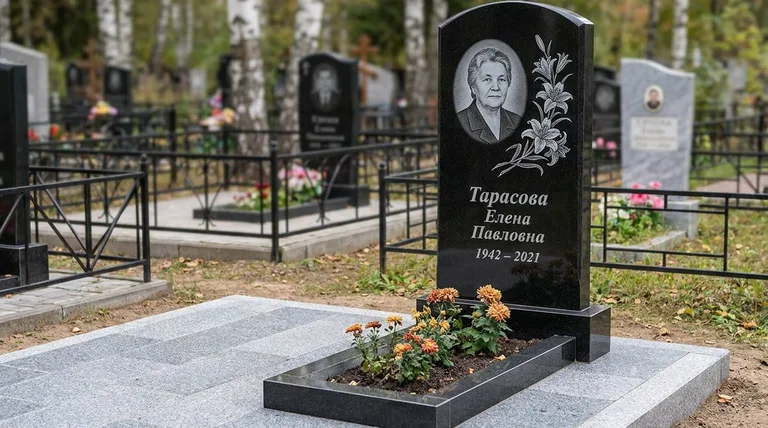 Памятник с гравировкой лилий — выполненная работа «Тарасова» в Иркутске