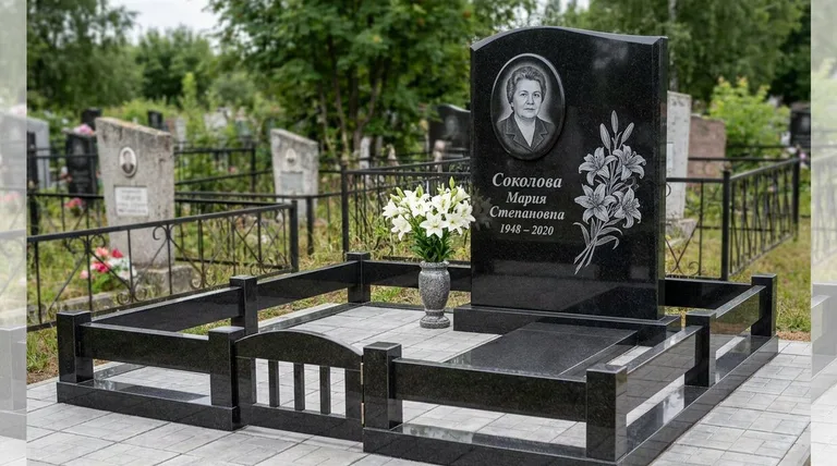 Памятник с гравировкой лилий — выполненная работа «Соколова» в Иркутске