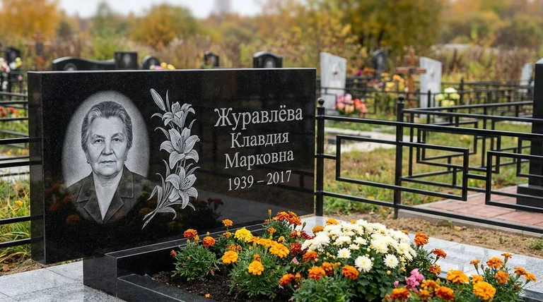 Памятник с гравировкой лилий — выполненная работа «Журавлёва» в Иркутске