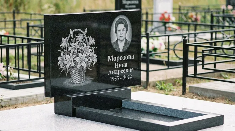 Памятник с гравировкой лилий — выполненная работа «Морозова» в Иркутске