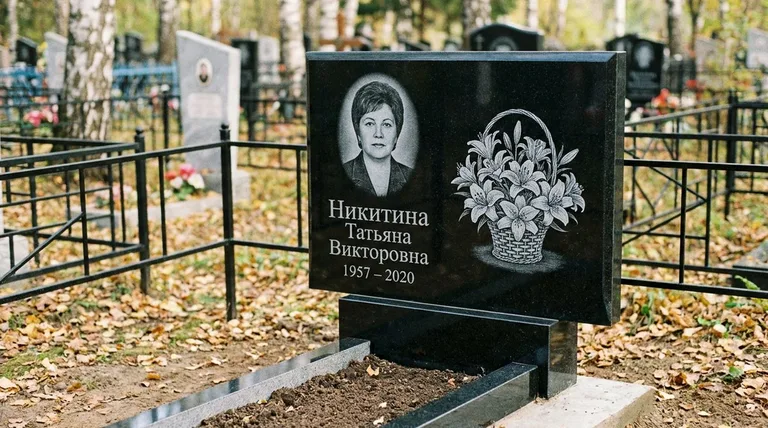 Памятник с гравировкой лилий — выполненная работа «Никитина» в Иркутске