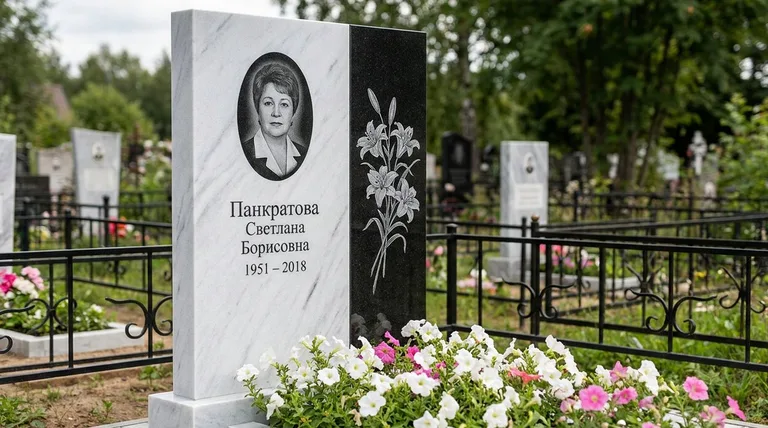 Памятник с гравировкой лилий — выполненная работа «Панкратова» в Иркутске