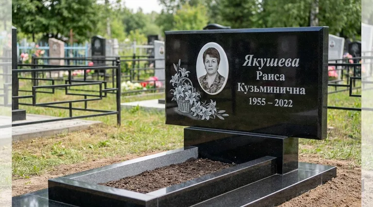 Памятник с гравировкой лилий — выполненная работа «Якушева» в Иркутске