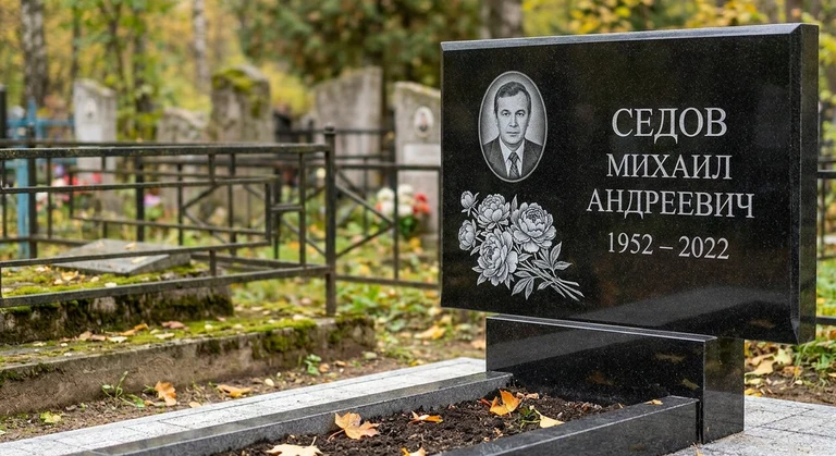 Гравировка пионов на памятник в Иркутске — пример работы на граните