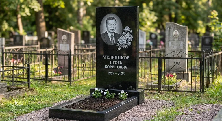 Памятник с гравировкой пионов — выполненная работа «Мельников» в Иркутске