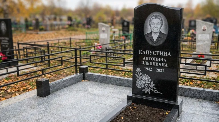 Памятник с гравировкой пионов — выполненная работа «Капустина» в Иркутске