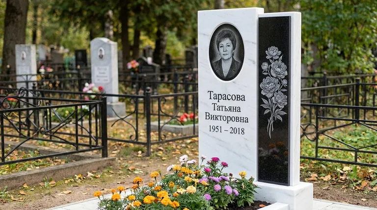 Памятник с гравировкой пионов — выполненная работа «Тарасова» в Иркутске