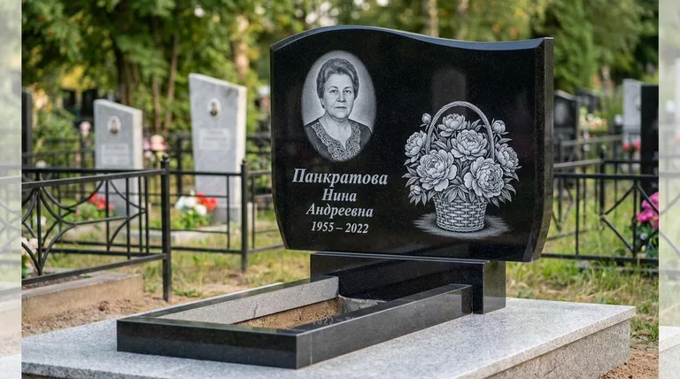Памятник с гравировкой пионов — выполненная работа «Панкратова» в Иркутске