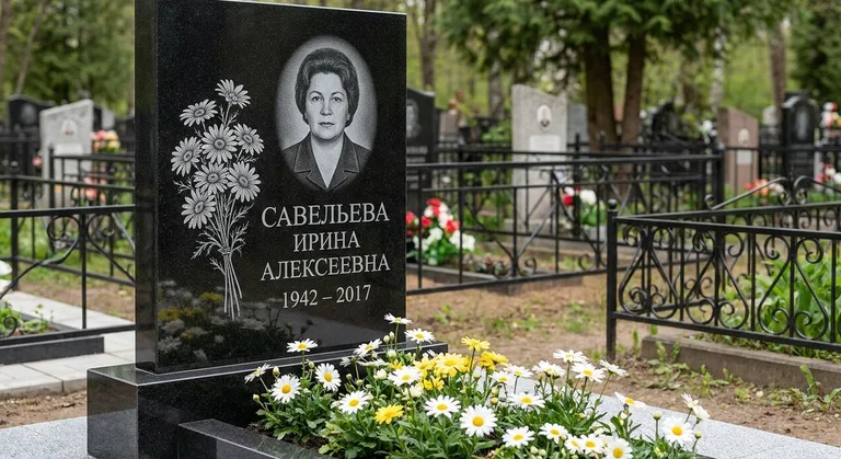 Памятник с гравировкой ромашек — выполненная работа «Савельева» в Иркутске