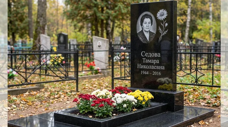 Памятник с гравировкой ромашек — выполненная работа «Седова» в Иркутске