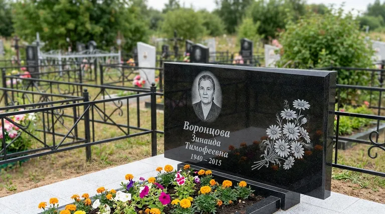 Памятник с гравировкой ромашек — выполненная работа «Воронцова» в Иркутске
