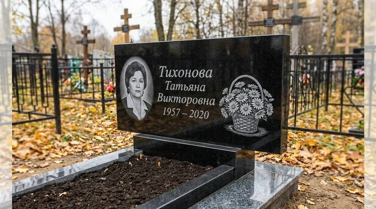 Памятник с гравировкой ромашек — выполненная работа «Тихонова» в Иркутске