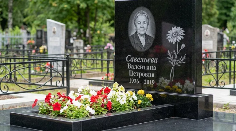 Памятник с гравировкой ромашек — выполненная работа «Савельева» в Иркутске