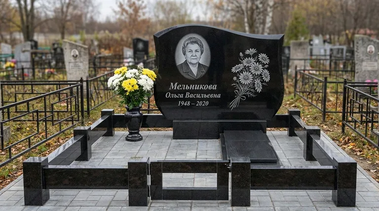Памятник с гравировкой ромашек — выполненная работа «Мельникова» в Иркутске