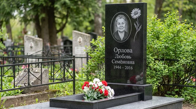 Памятник с гравировкой ромашек — выполненная работа «Орлова» в Иркутске