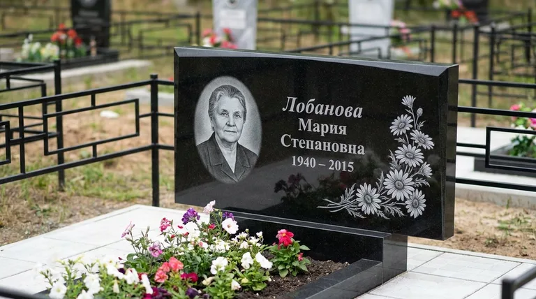 Памятник с гравировкой ромашек — выполненная работа «Лобанова» в Иркутске
