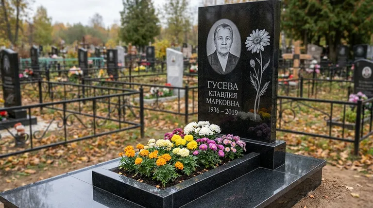 Памятник с гравировкой ромашек — выполненная работа «Гусева» в Иркутске