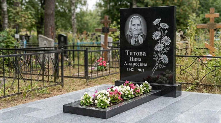 Памятник с гравировкой ромашек — выполненная работа «Титова» в Иркутске