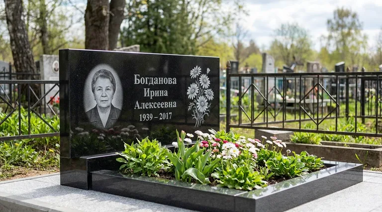 Памятник с гравировкой ромашек — выполненная работа «Богданова» в Иркутске