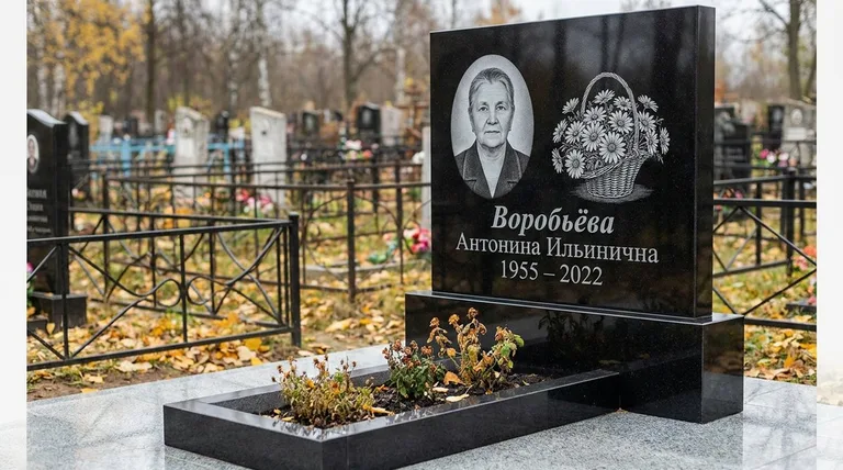 Памятник с гравировкой ромашек — выполненная работа «Воробьёва» в Иркутске