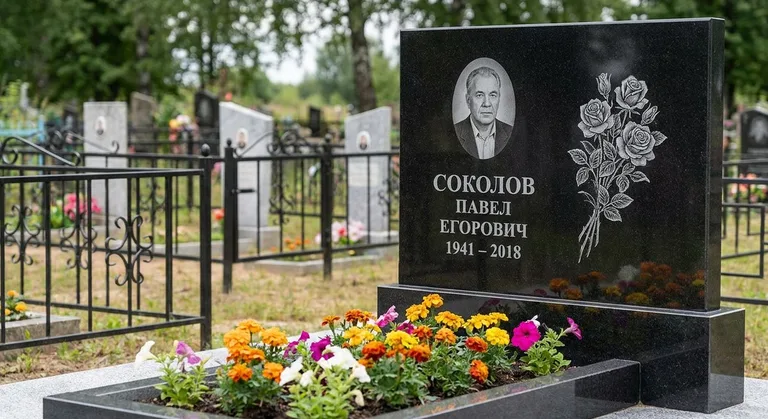 Памятник с гравировкой роз — выполненная работа «Соколов» в Иркутске
